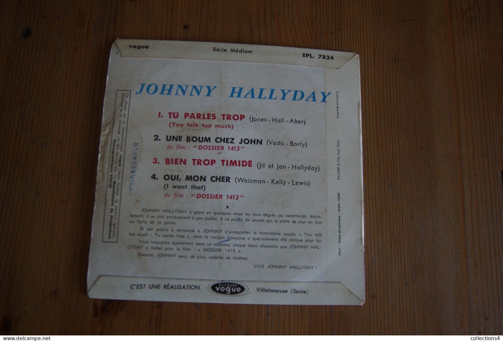 JOHNNY HALLYDAY TU PARLES TROP EP   1961 VARIANTE  VALEUR+ - 45 Rpm - Maxi-Single