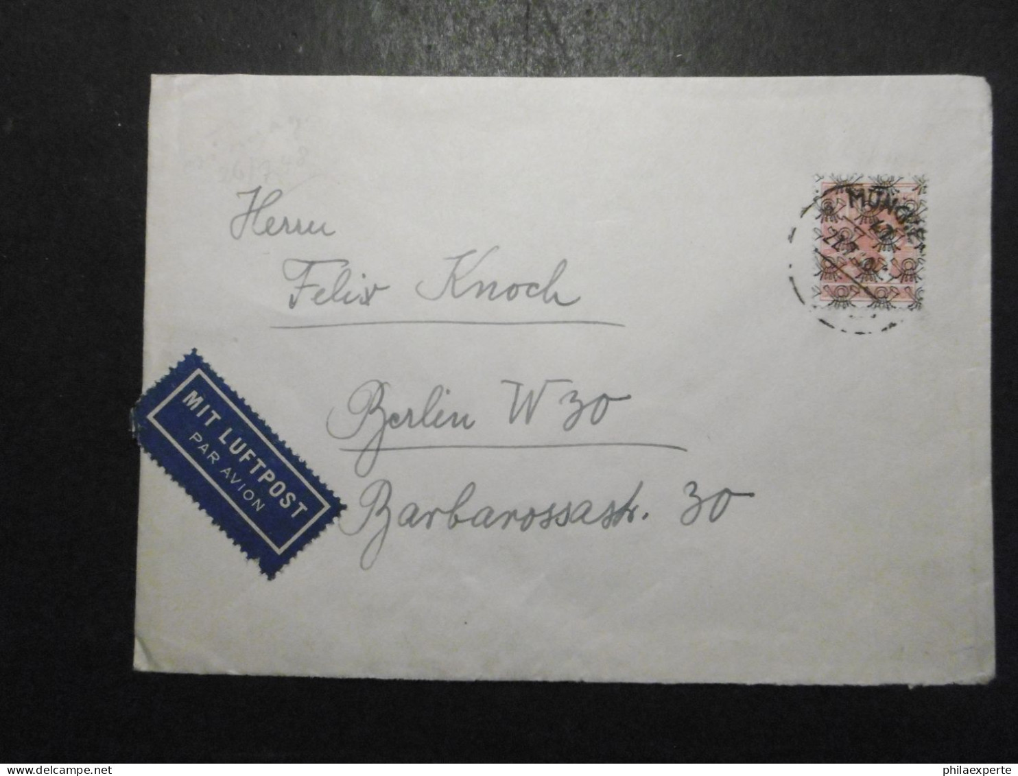Bizone Mi. 46 II Als EF Auf LP Brief(Mi.50,.€) Von München 22.7.1948 Nach Berlin - Briefe U. Dokumente