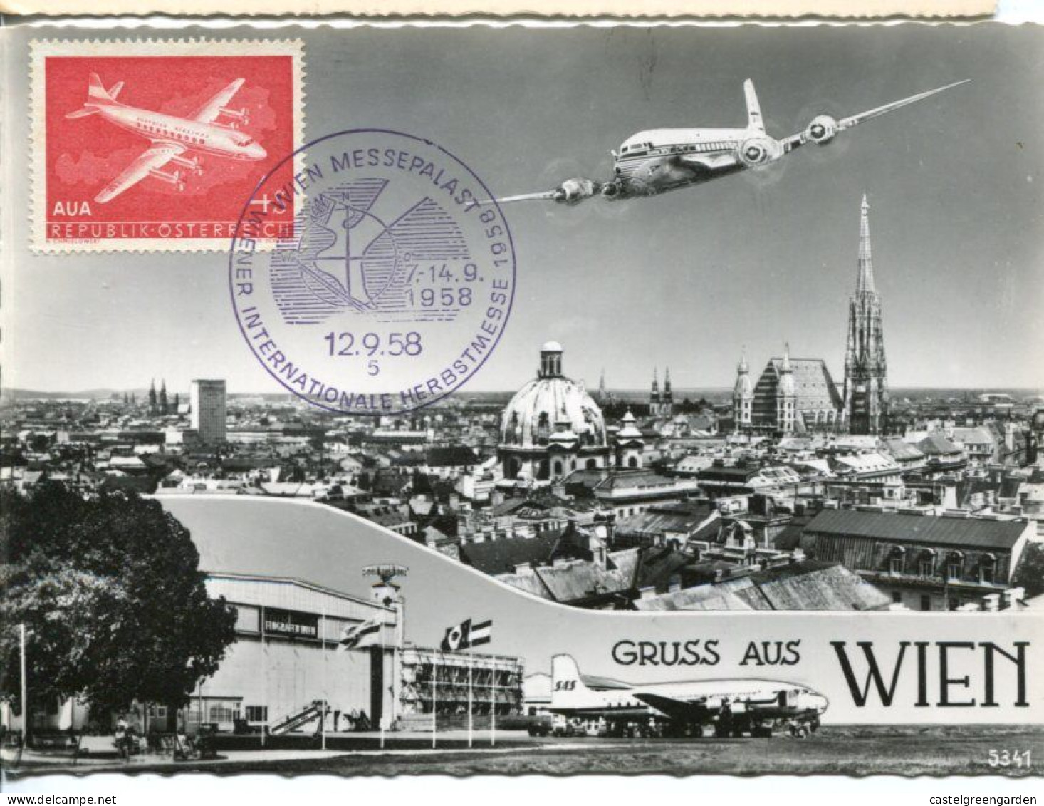 X0115 Austria, Maximum 12.9.1958 The Airplane Of AUA Vickers-Viscount - Maximum Cards