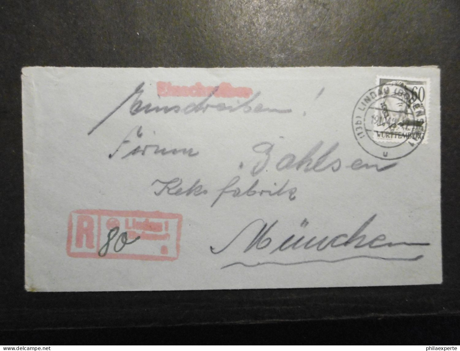 Franz.Zone Württemberg Mi. 25 R Brief Lindau 19.10.1949 An Fa.Bahlsen/München Mi. 40.-€ - Württemberg