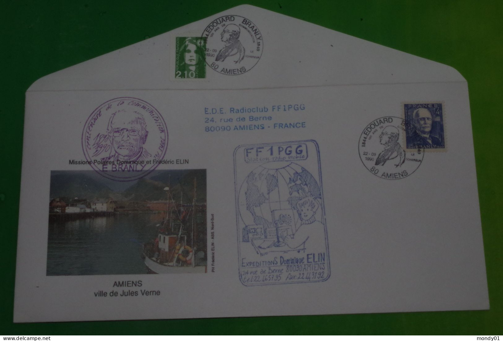 7-195 Timbre à Date Branly Radio Amateur Telecom QSL Amiens 1990 Expedition Radio Lofoten Norvege Cercle Polaire Arctic - Telekom