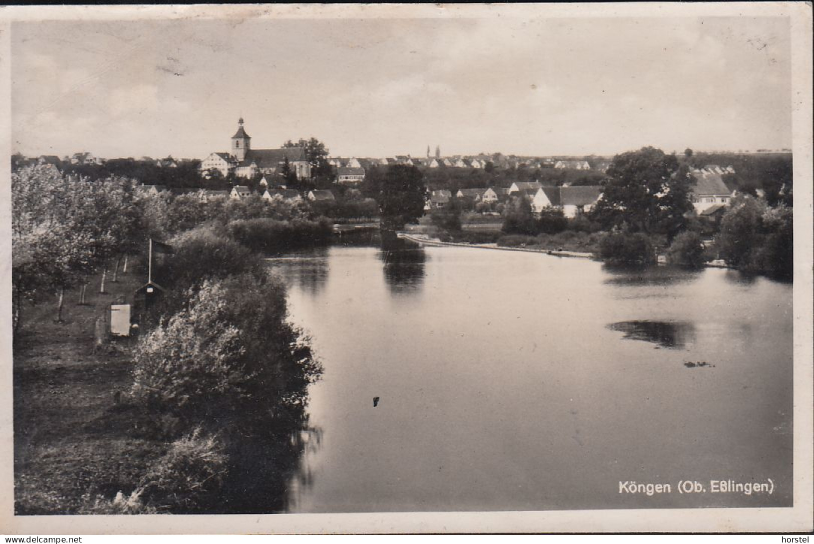 D-73257 Köngen Am Neckar - Alte Ortsansicht Mit Kirche Und See ( 40er Jahre) - Esslingen
