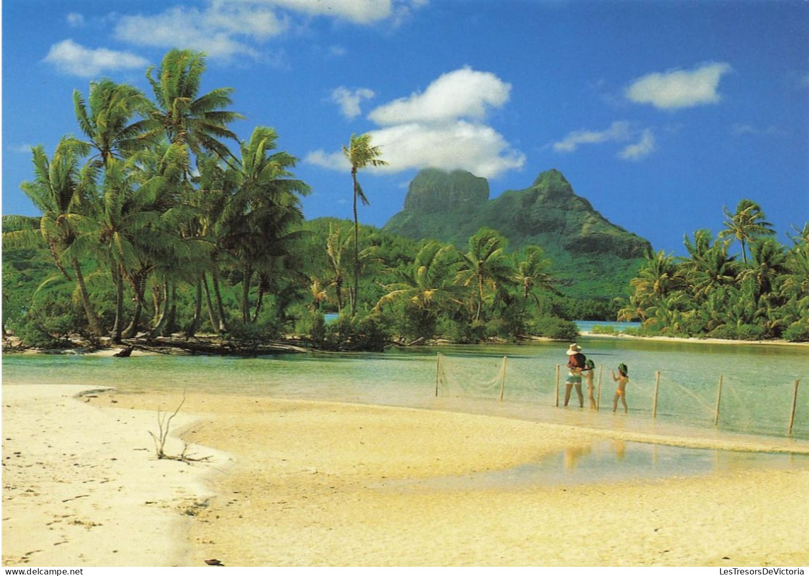 POLYNESIE FRANCAISE - Bora Bora - Plage - Animé - Enfants - Filets De Pêche - Carte Postale - Polinesia Francesa