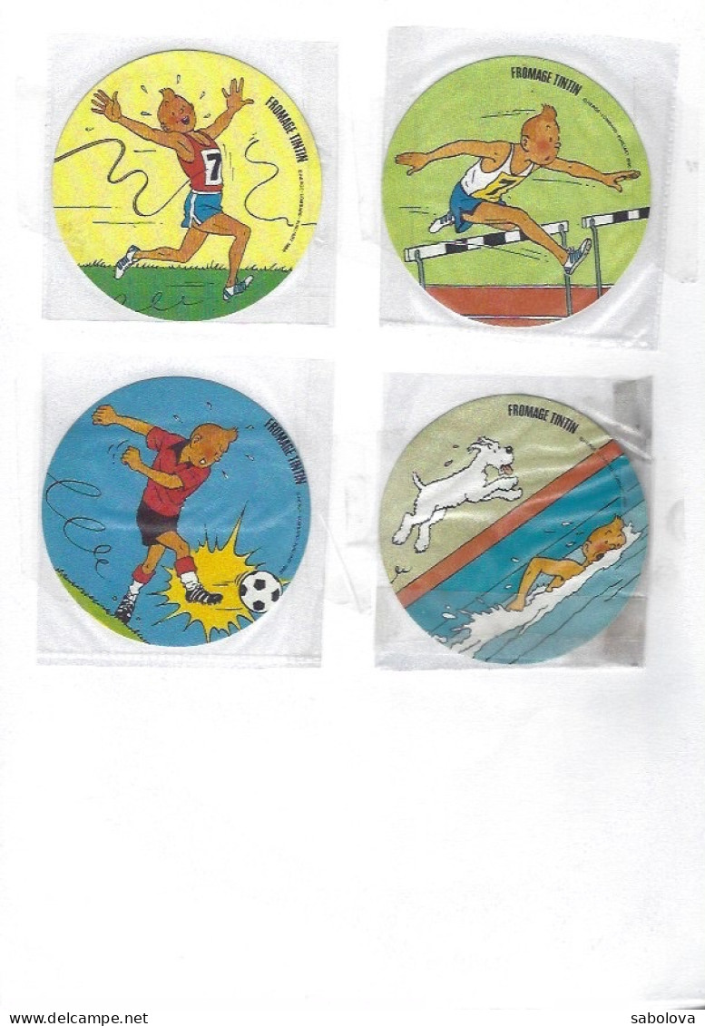 Fromage TINTIN 4 Autocollants Sport Course De Haies, Course, Football, Nage. - Adesivi