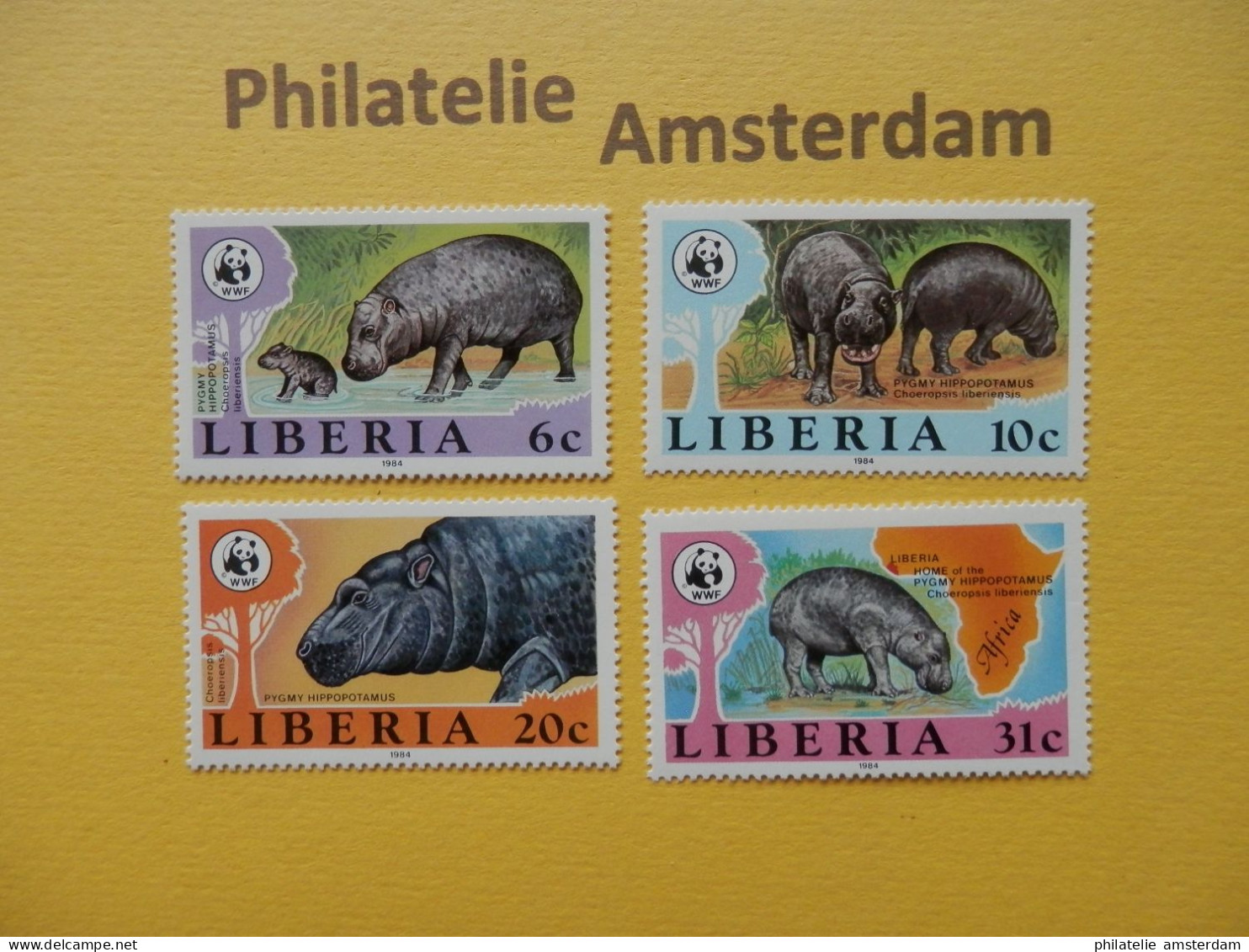 Liberia 1984, WWF FAUNA PYGMY HIPPOPOTAMUS DWERGNIJLPAARD: Mi 1315-18, ** - Nuevos