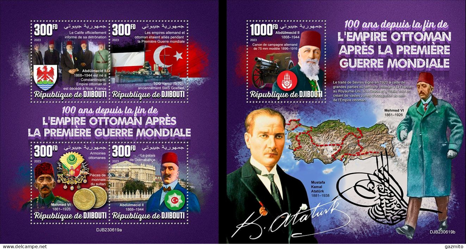 Djibouti 2023, 100th End Ottoman Empire, Ataturk, 4val In BF +BF - Postzegels