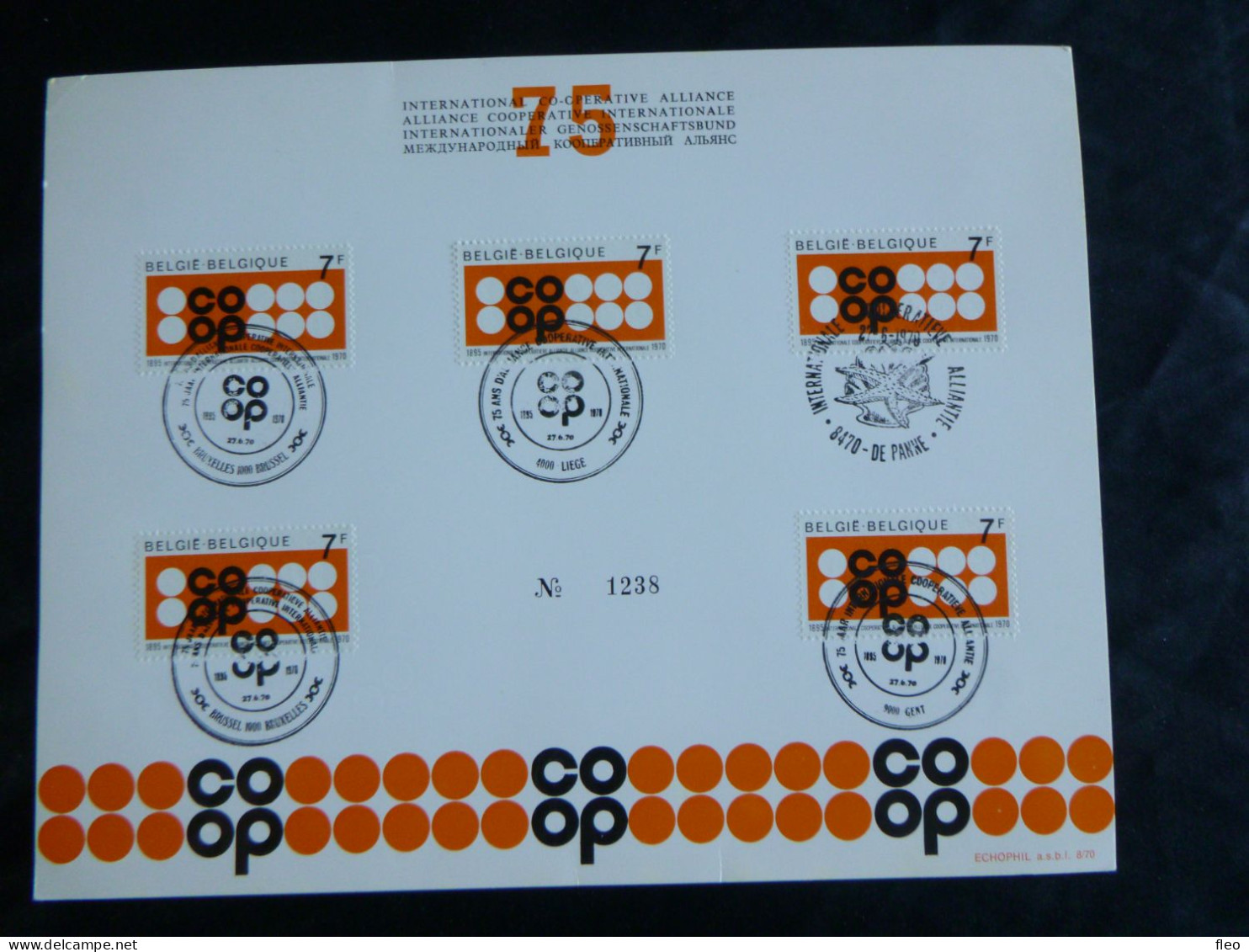 1970 1536 Echophilcard  "- 75e Verjaring V. De Internationale Coöperatieve Alliantie- 75e Annivers. De L'Alliance " - 1961-1970