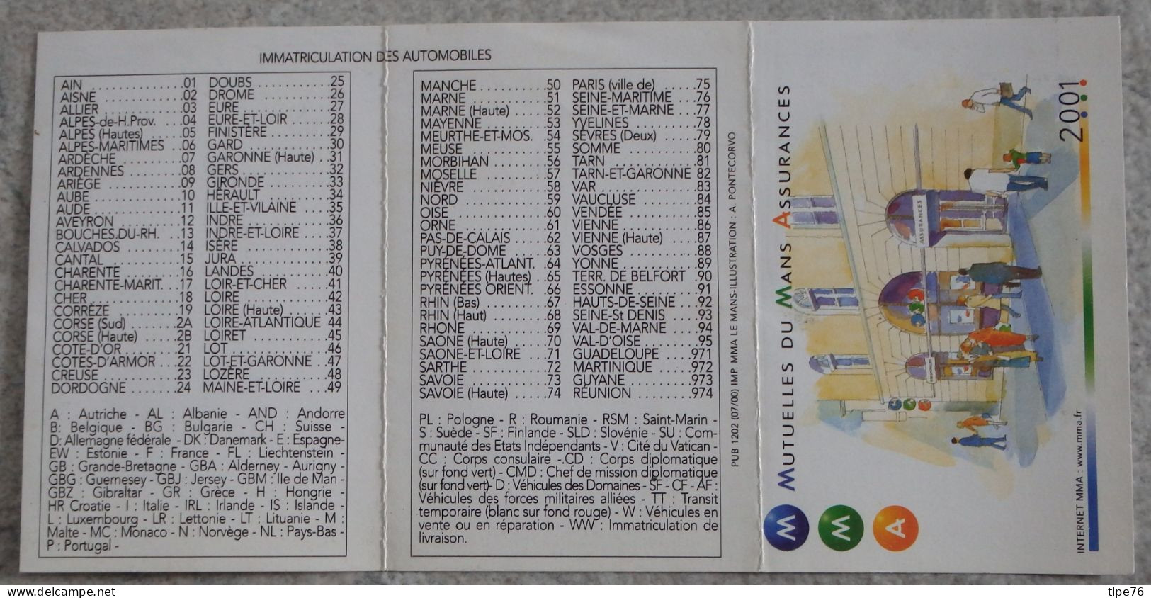 Petit Calendrier De Poche 2001 Assurances Les Mutuelles Du Mans Le Mans Sarthe - Small : 2001-...