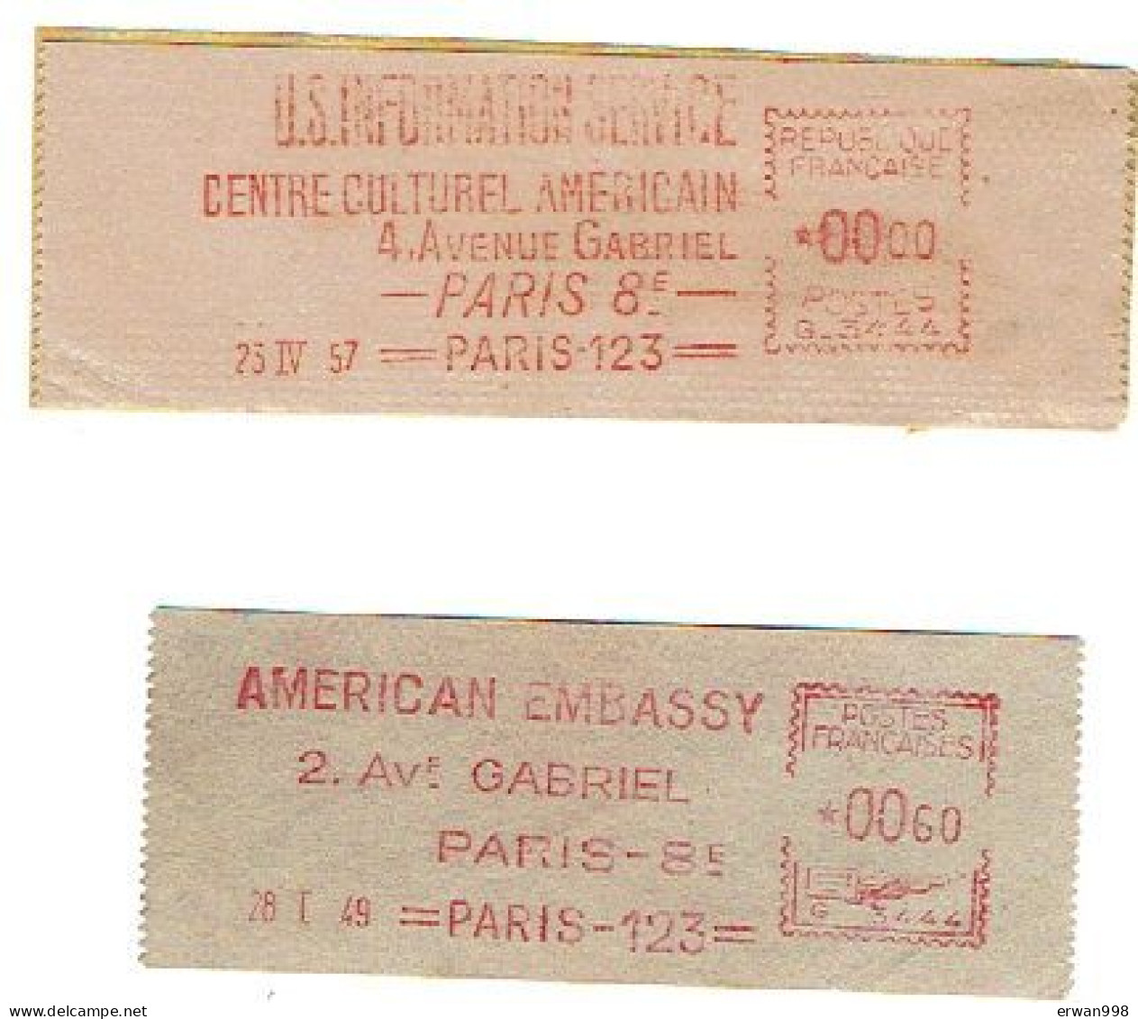 USA - 2 EMA American Embassy & US Information Service 1949 &1957   (1078) - EMA (Print Machine)