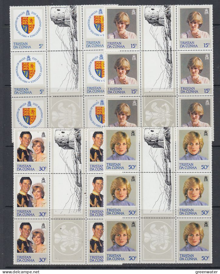 Tristan Da Cunha 1982 Diana 21st Birthday 4v Strip Of 3 Gutter ** Mnh (2v 50p Wrinkle) (TDC178A) - Tristan Da Cunha