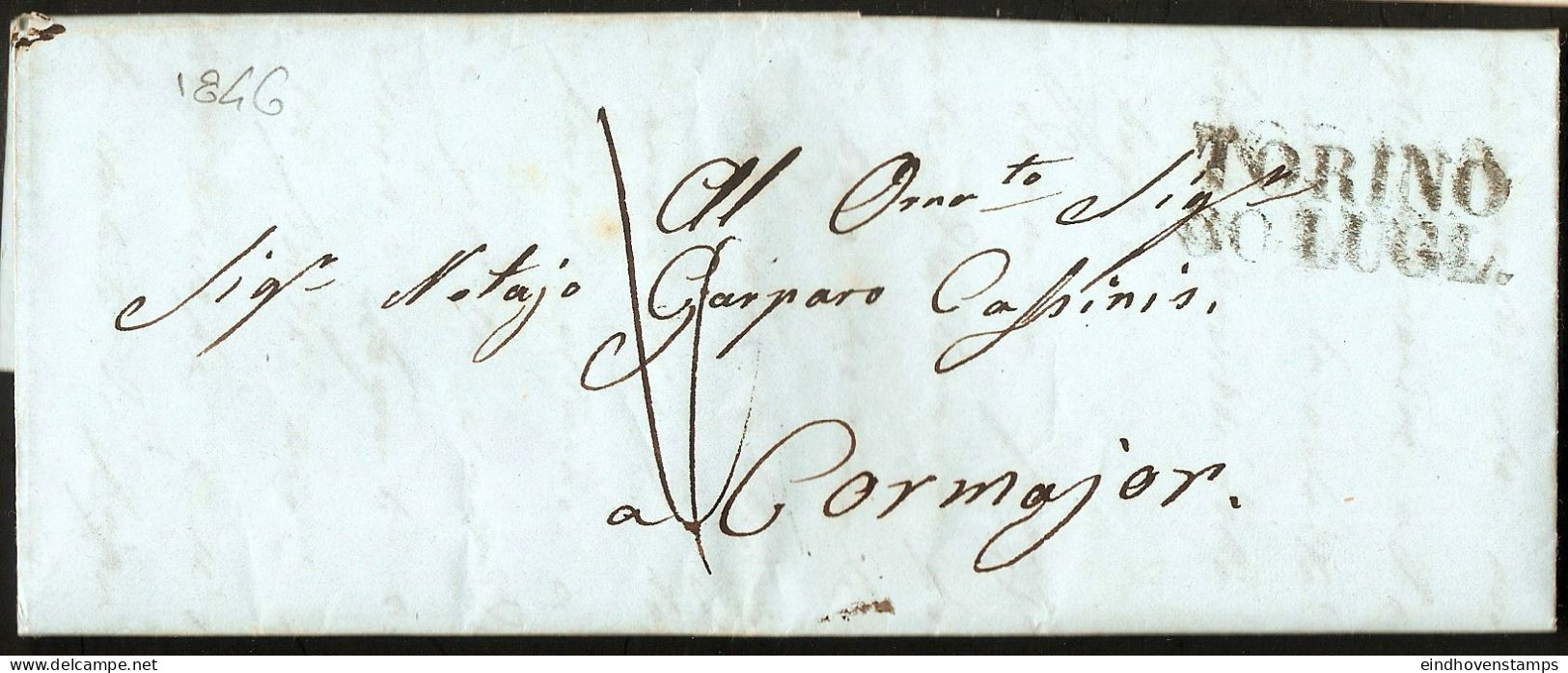 Italy 1834 Full Letter From Torino - 2-line Marking - To Cormajor - 1. ...-1850 Prefilatelia