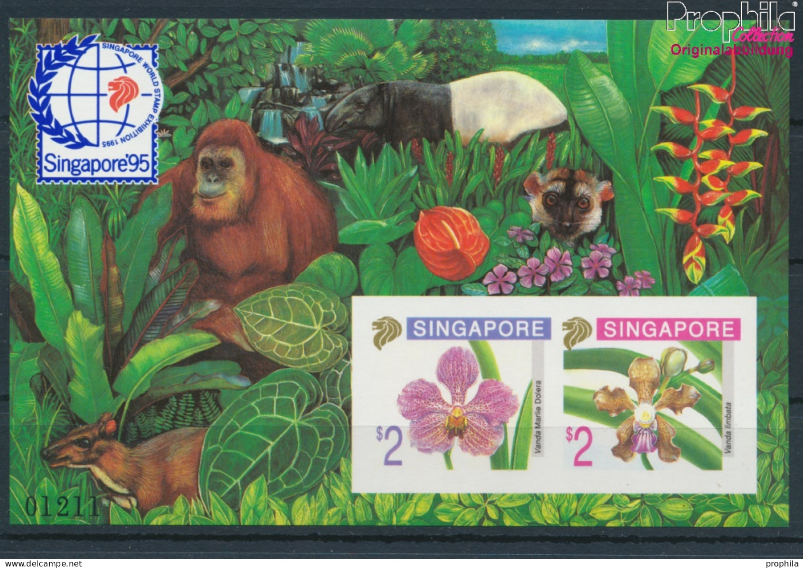 Singapur Block33B (kompl.Ausg.) Ungezähnt Postfrisch 1995 Orchideen - Orang-Utan, Tapir (10368454 - Singapur (1959-...)