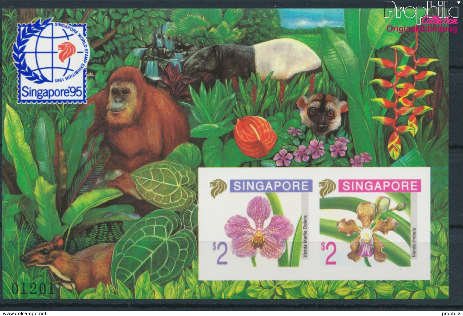 Singapur Block33B (kompl.Ausg.) Ungezähnt Postfrisch 1995 Orchideen - Orang-Utan, Tapir (10368464 - Singapore (1959-...)