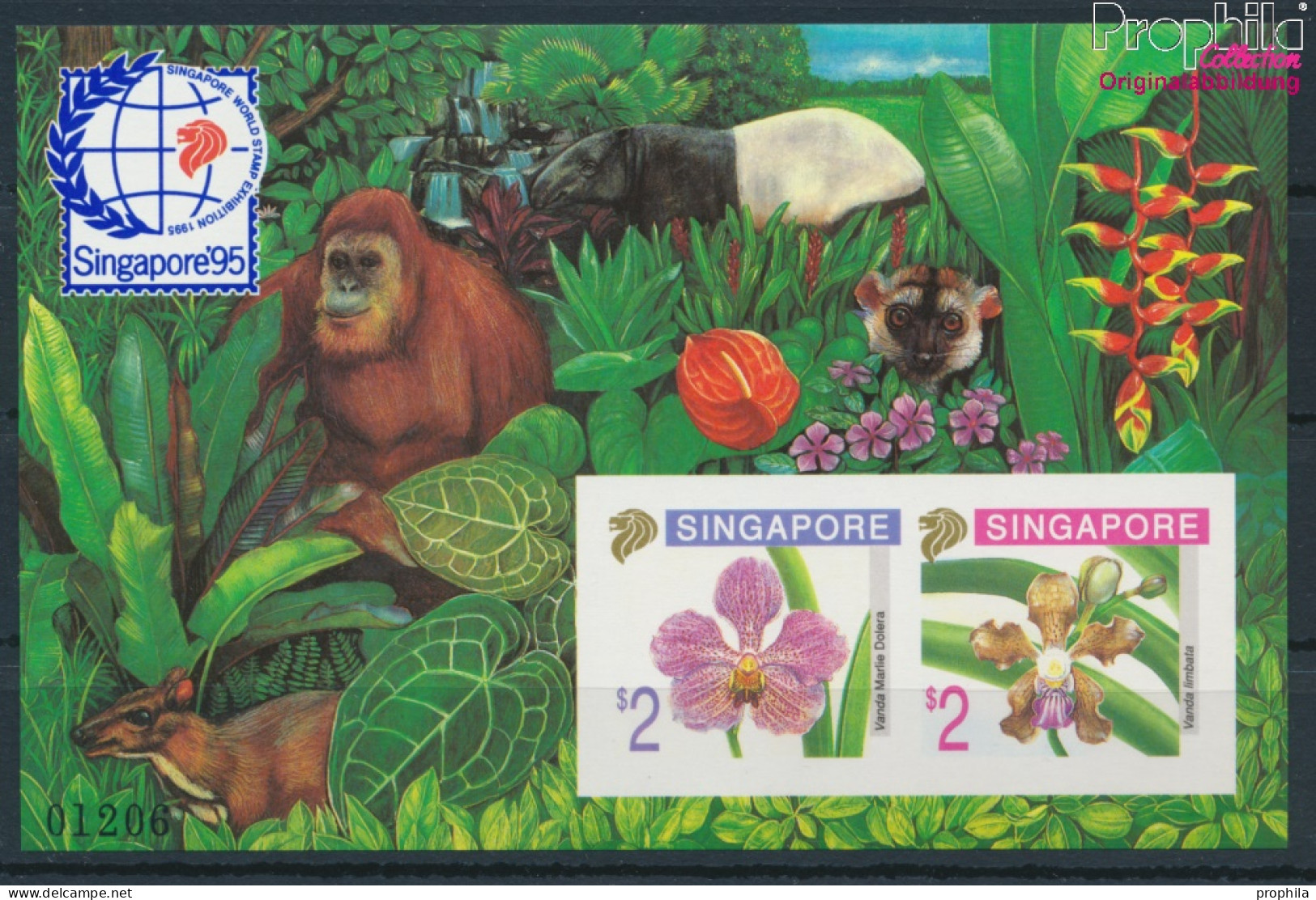 Singapur Block33B (kompl.Ausg.) Ungezähnt Postfrisch 1995 Orchideen - Orang-Utan, Tapir (10368469 - Singapour (1959-...)