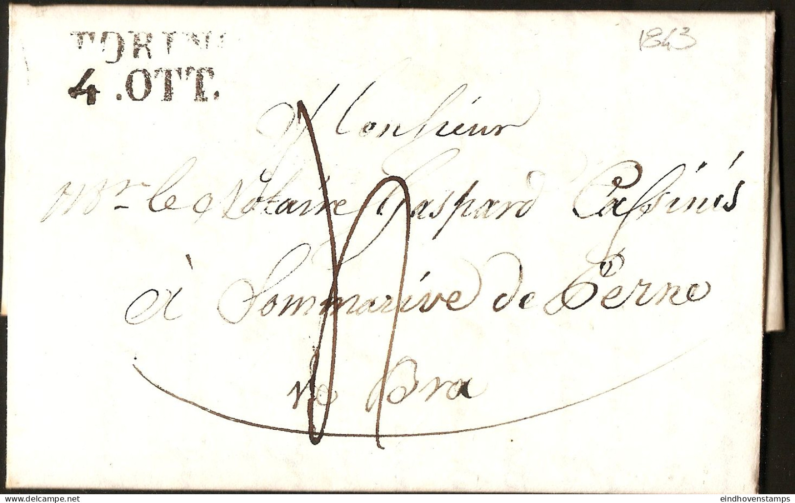 Italy 1843 Turin Full Letter With 2-line Marking Torino / 4 Ott. - ...-1850 Préphilatélie