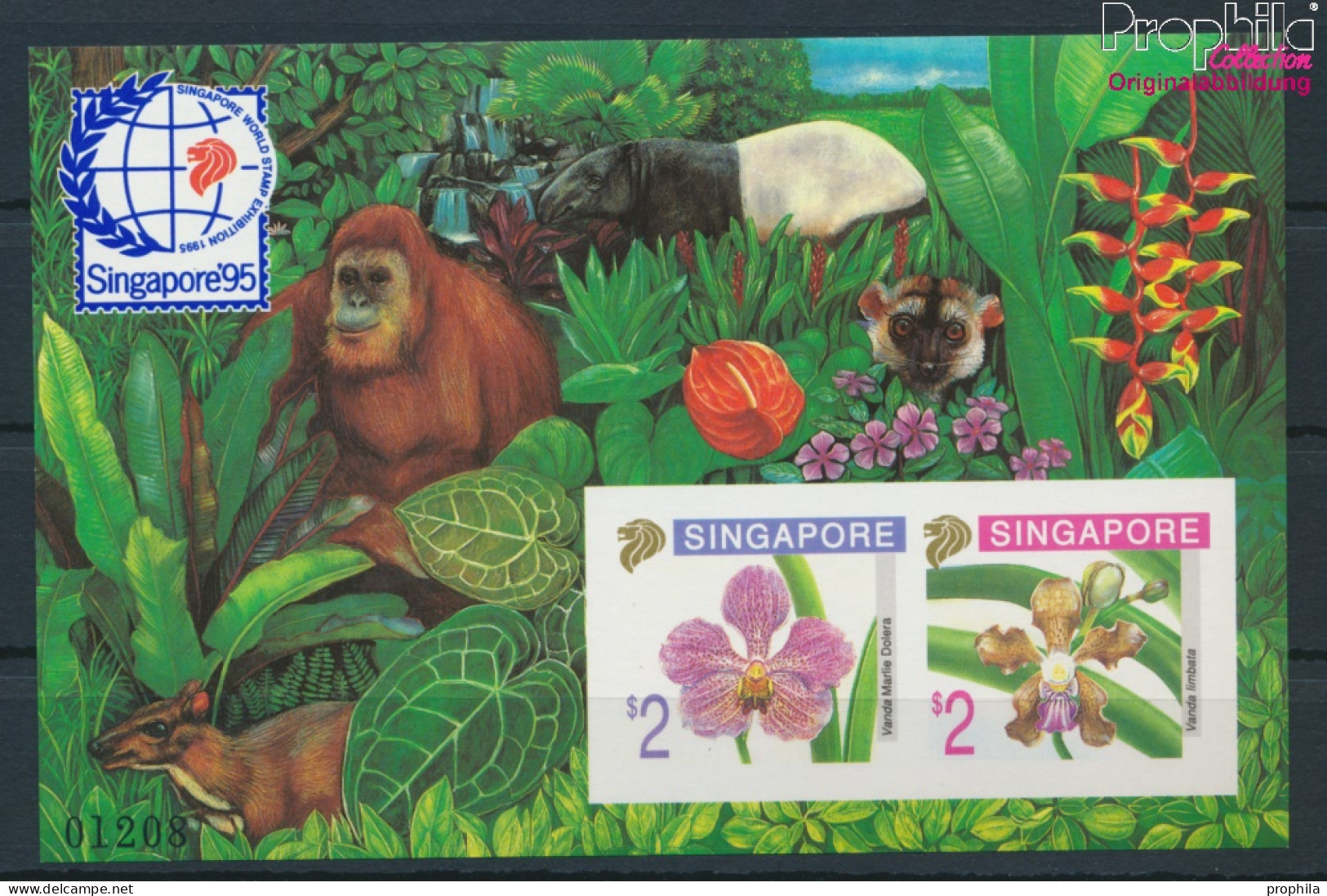 Singapur Block33B (kompl.Ausg.) Ungezähnt Postfrisch 1995 Orchideen - Orang-Utan, Tapir (10368471 - Singapur (1959-...)