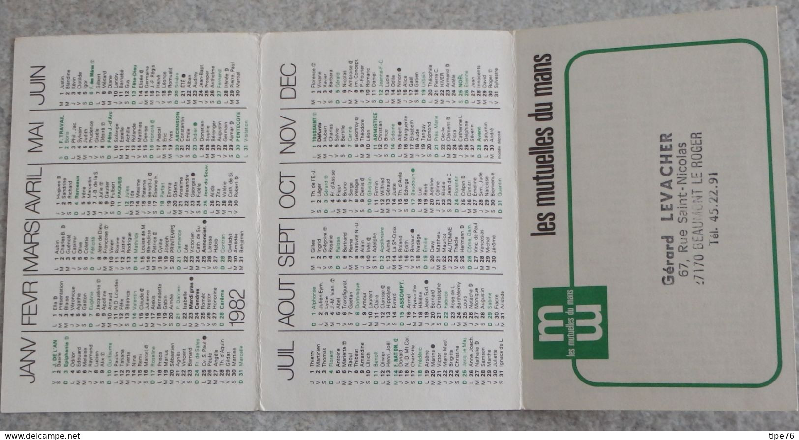 Petit Calendrier De Poche 1982 Assurances Les Mutuelles Du Mans Le Mans Sarthe - Beaumont Le Roger Eure - Bateau - Petit Format : 1981-90