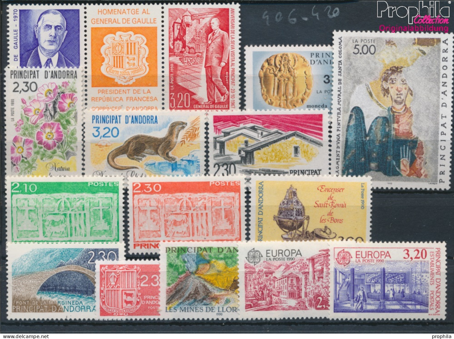Andorra - Französische Post Postfrisch Tourismus 1990 Naturschutz, Kunst, De Gaulle U.a.  (10368387 - Ongebruikt