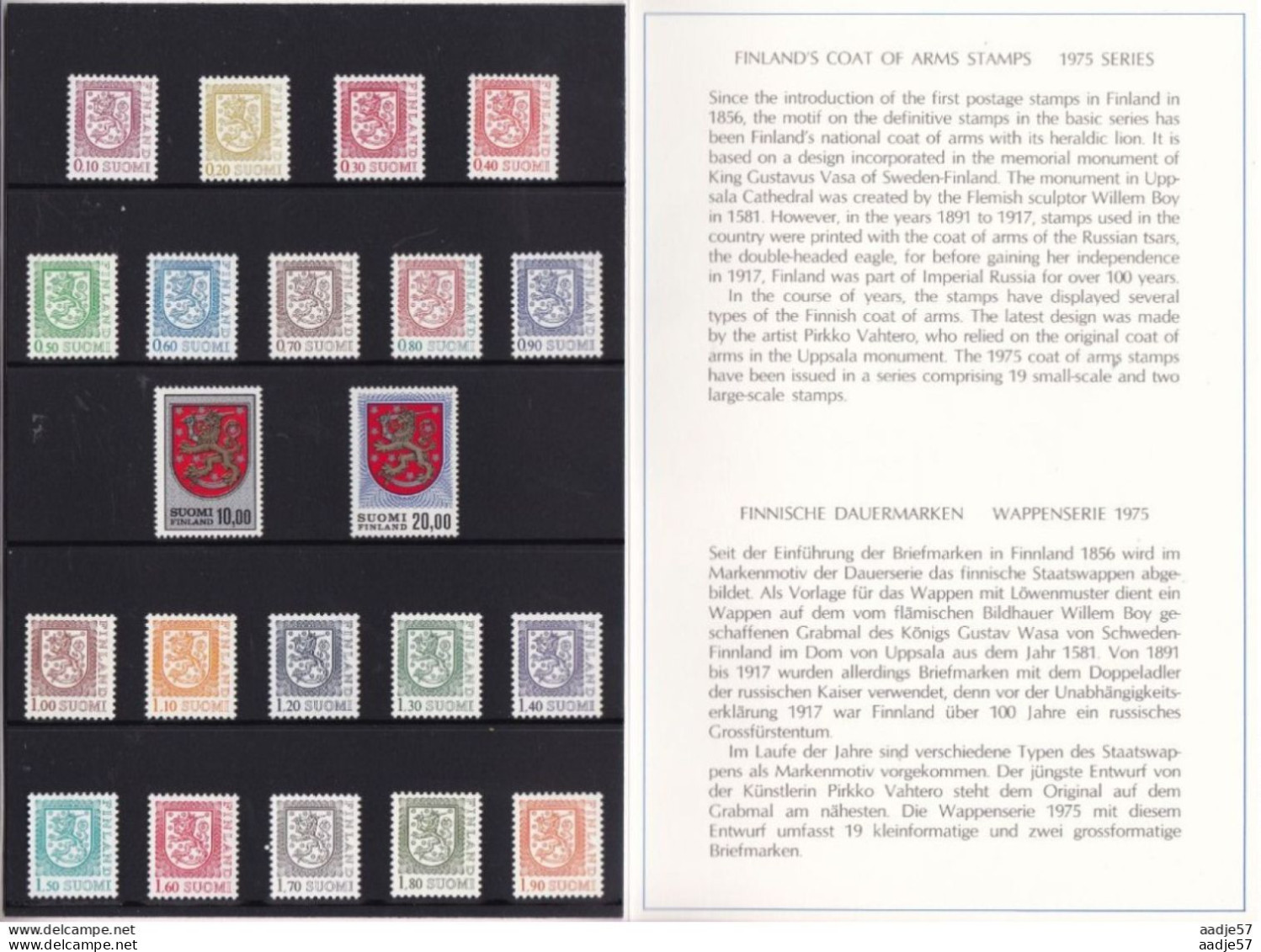 Finland Coat Of Arms Luxery Edition Complet 1975 - Unused Stamps