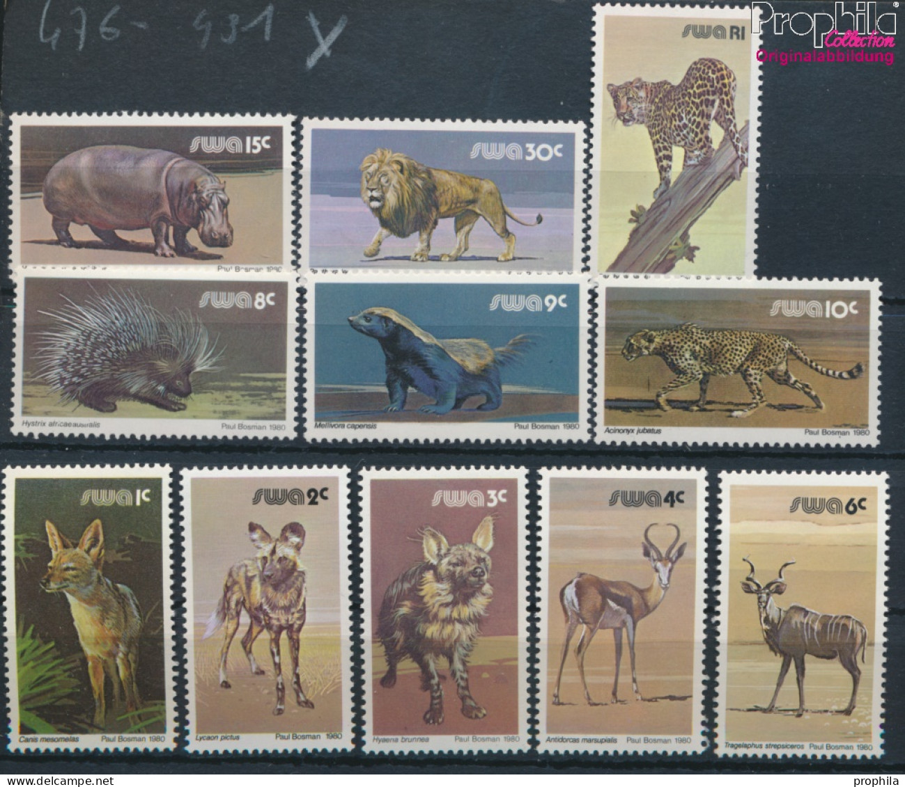 Namibia - Südwestafrika 476y-491y (kompl.Ausg.) Phosphoreszierendes Papier Postfrisch 1982 Wildlebende Säuge (10368958 - Südwestafrika (1923-1990)