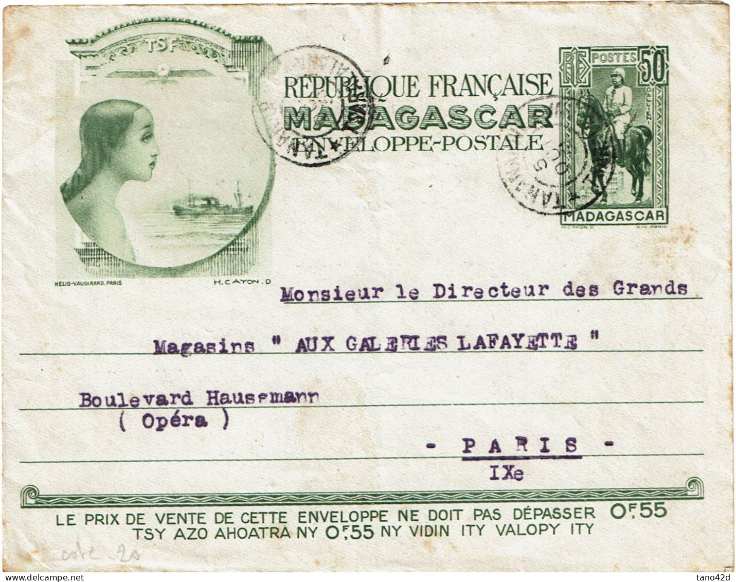 CTN85E - MADAGASCAR ENVELOPPE N°19 TANANARIVE / PARIS 5/10/1939 - Cartas & Documentos