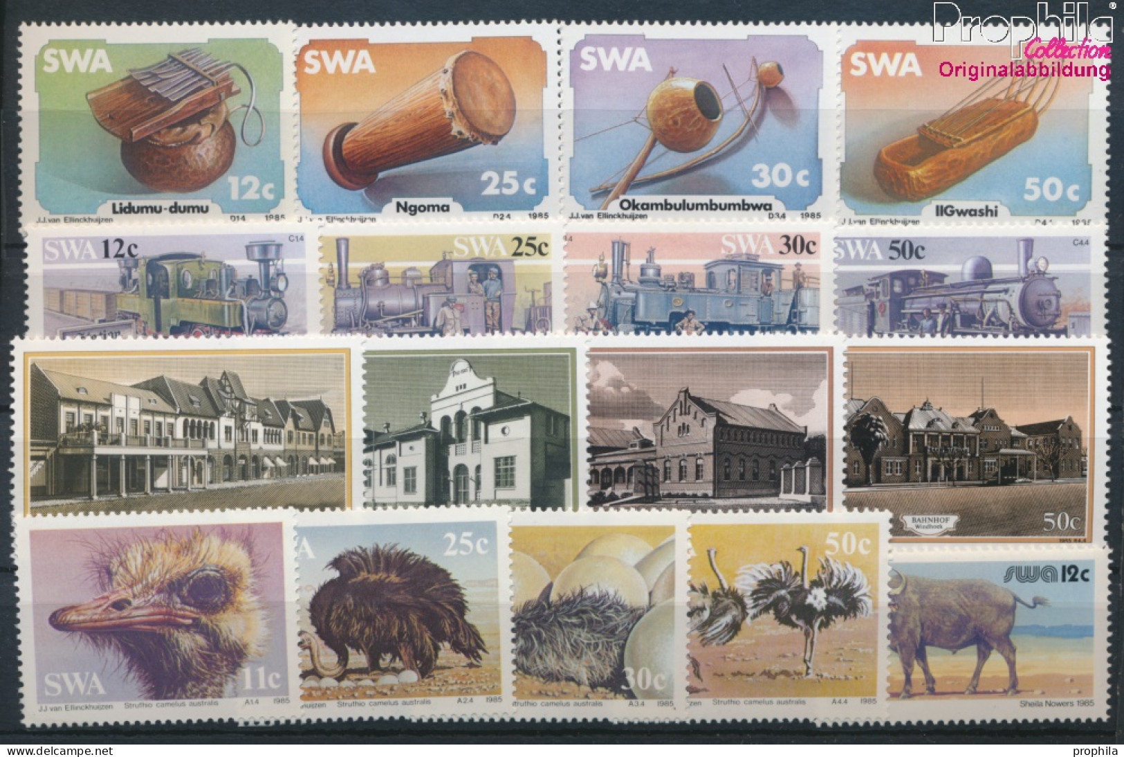 Namibia - Südwestafrika Postfrisch Südafrika-Strauß 1985 Tiere, Gebäude, Eisenbahn, Musik  (10368956 - Afrique Du Sud-Ouest (1923-1990)