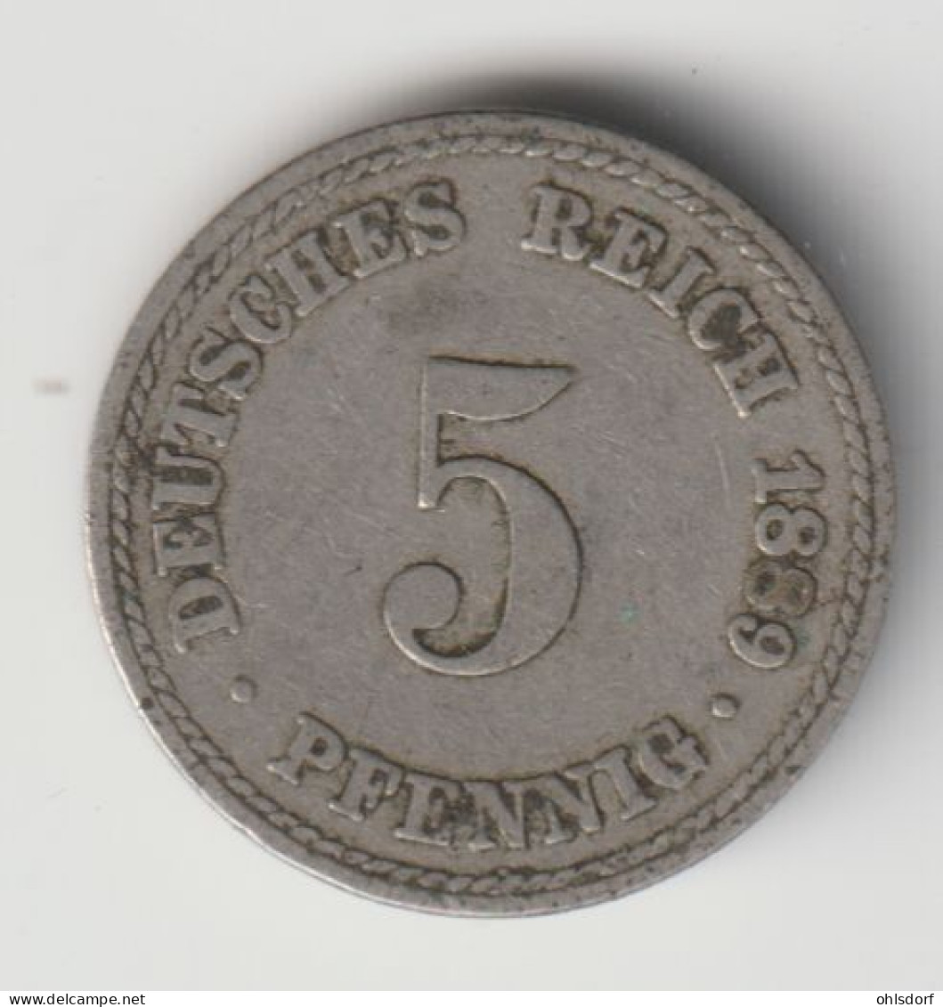 DEUTSCHES REICH 1889 A: 5 Pfennig, KM 3 - 5 Pfennig