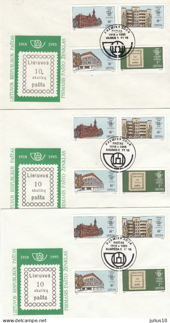 LITHUANIA 1993 First Stamp Vilnius Kaunas Klaipeda FDC Mi 540-543 #LTV212 - Lituanie