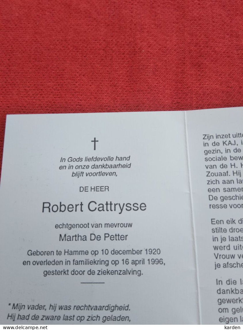 Doodsprentje Robert Cattrysse / Hamme 10/12/1920 - 16/4/1996 ( Martha De Petter ) - Religión & Esoterismo
