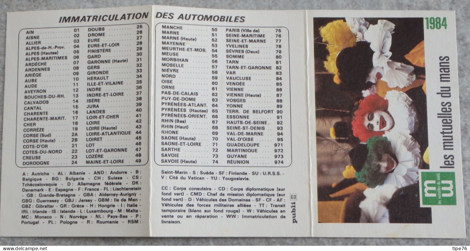 Petit Calendrier Poche 1984 Assurances Les Mutuelles Du Mans Le Mans Sarthe - Chalons Sur Marne - Carnaval - Small : 1981-90