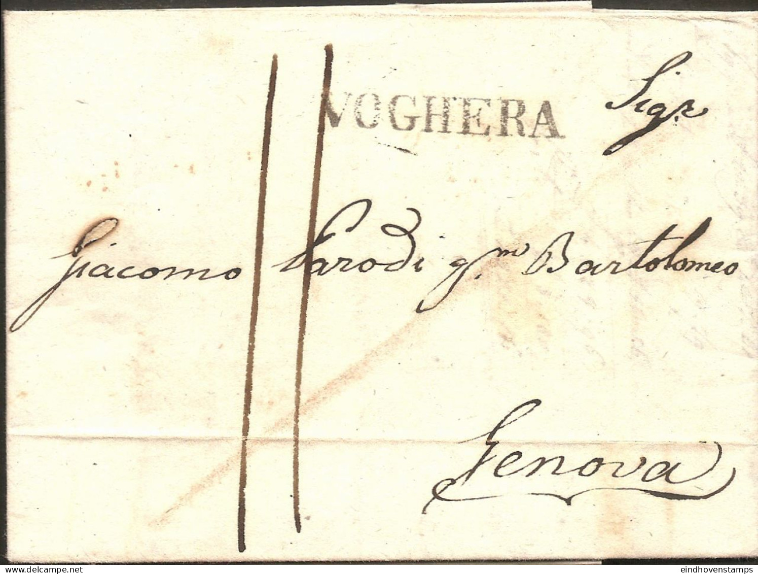 Italy 1826 Dateline Venetia To Genova With Line Marking VOGHERA Lombardian-Sardinian Exchange - Full Prepaid Letter - ...-1850 Préphilatélie