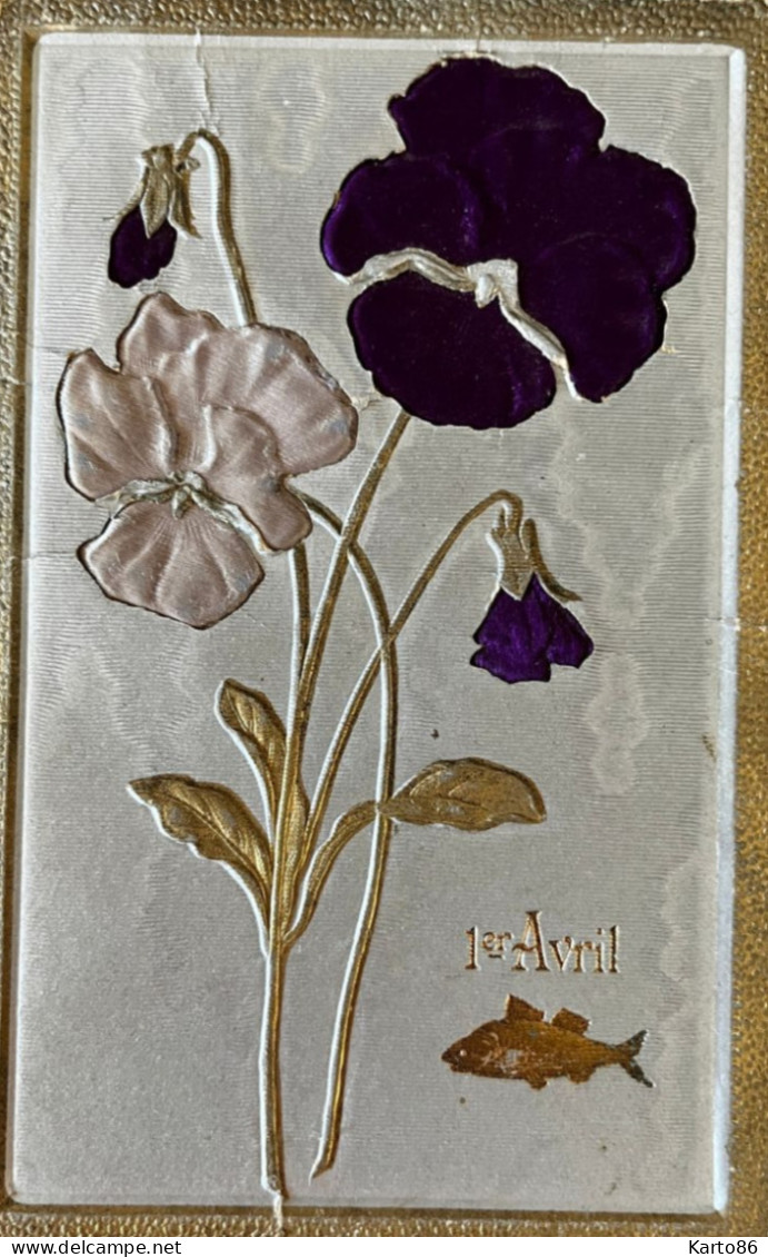 1er Avril Poisson D'avril * CPA RELIEF * Dorures * Fleurs Flowers * 1ER AVRIL - April Fool's Day