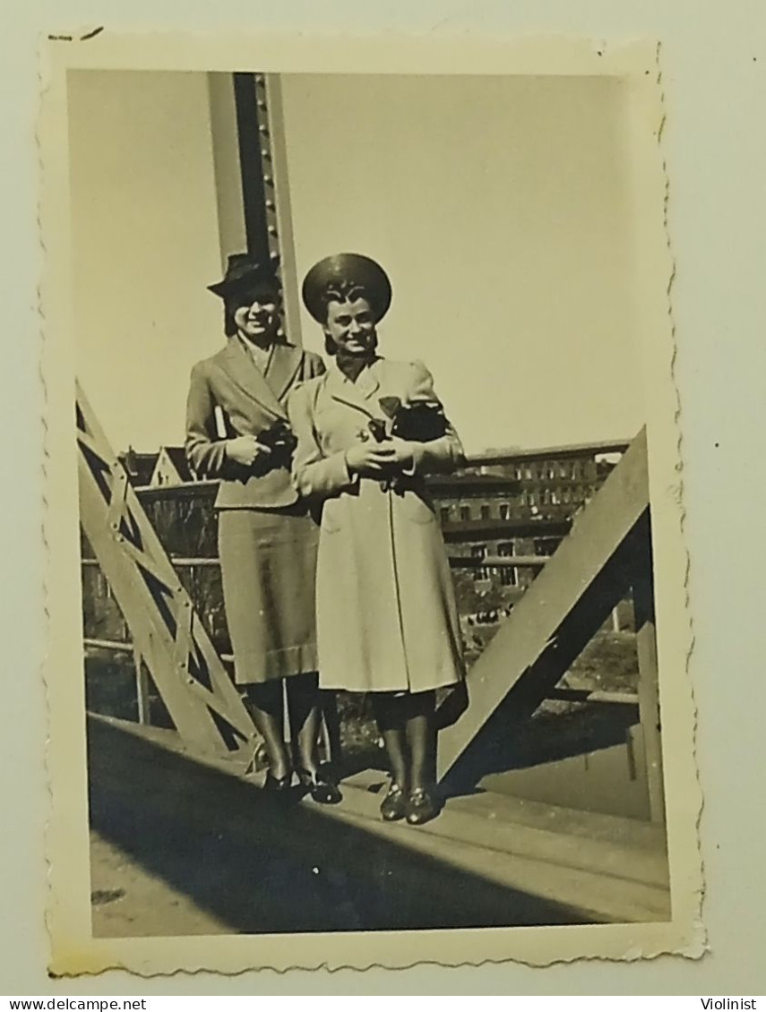 Two Girls On The Bridge-old Photo-Wolmirstedt?-Germany - Anonymous Persons