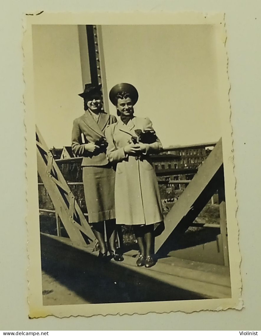 Two Girls On The Bridge-old Photo-Wolmirstedt?-Germany - Anonymous Persons