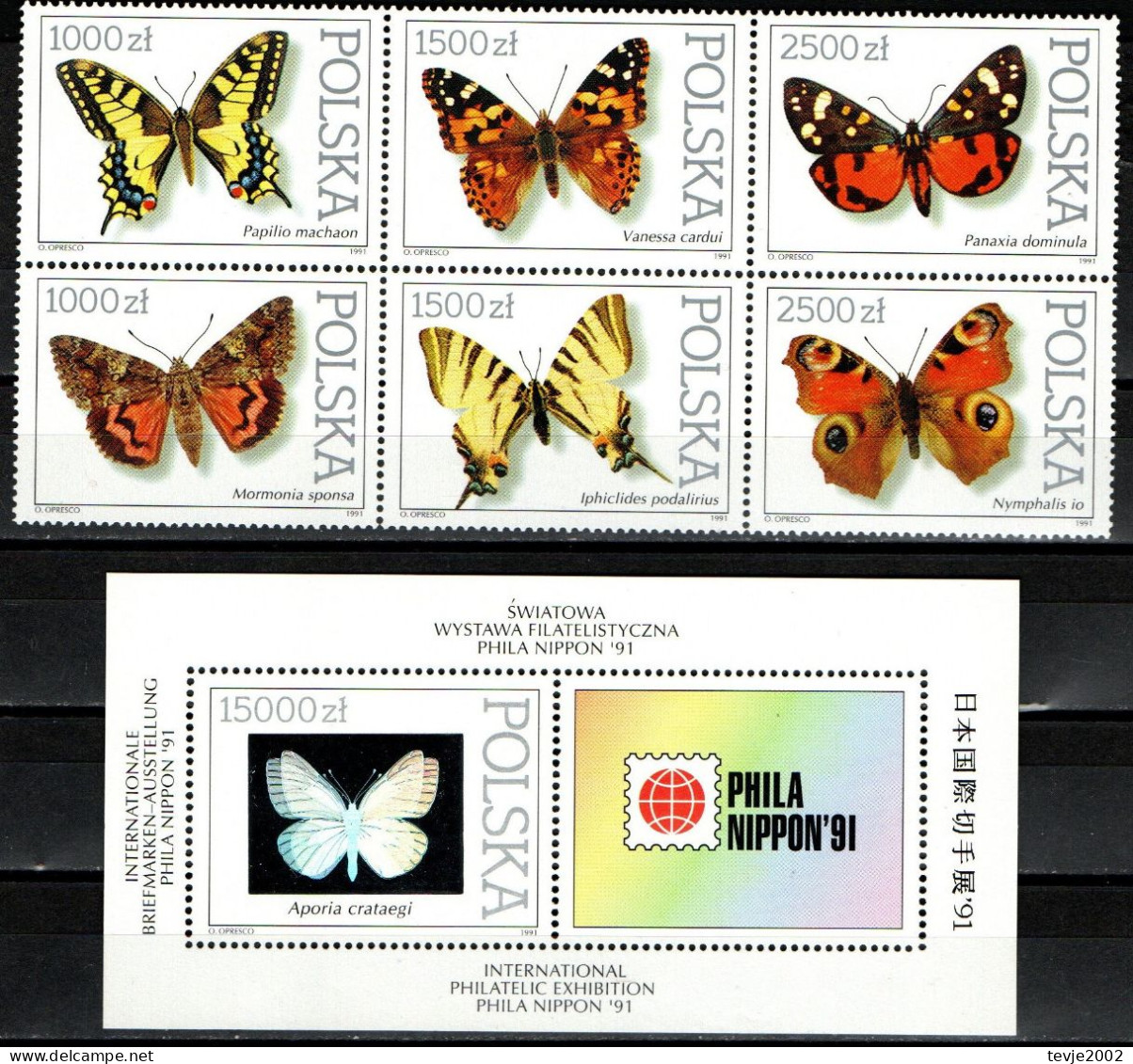 Polen 1991 - Mi.Nr. 3343 - 3348 + Block 115 - Postfrisch MNH - Tiere Animals Schmetterlinge Butterflies - Farfalle