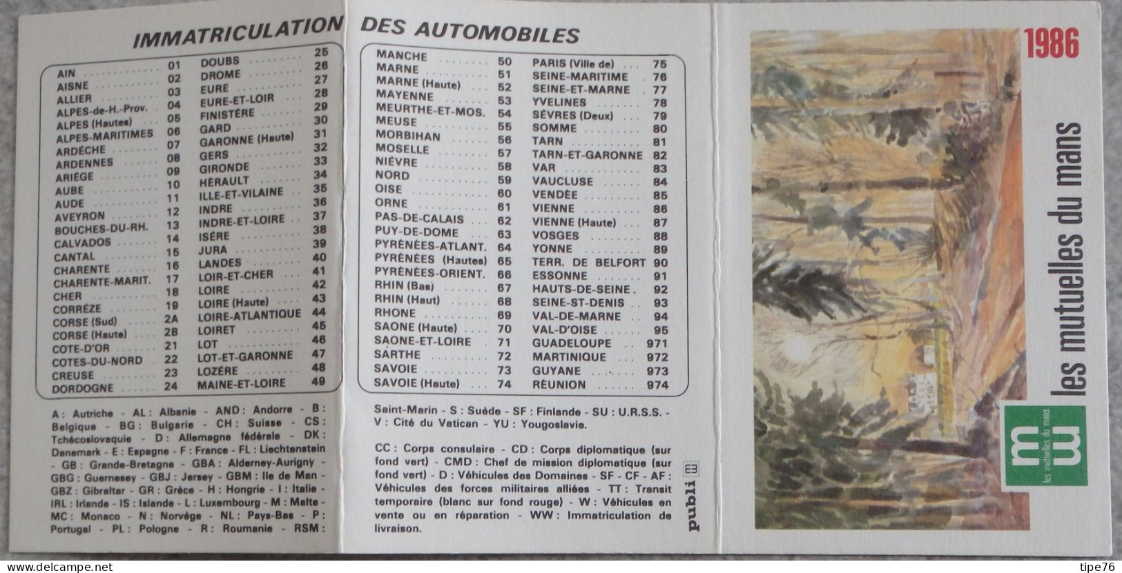 Petit Calendrier Poche 1986 Assurances Les Mutuelles Du Mans Le Mans Sarthe - - Small : 1981-90