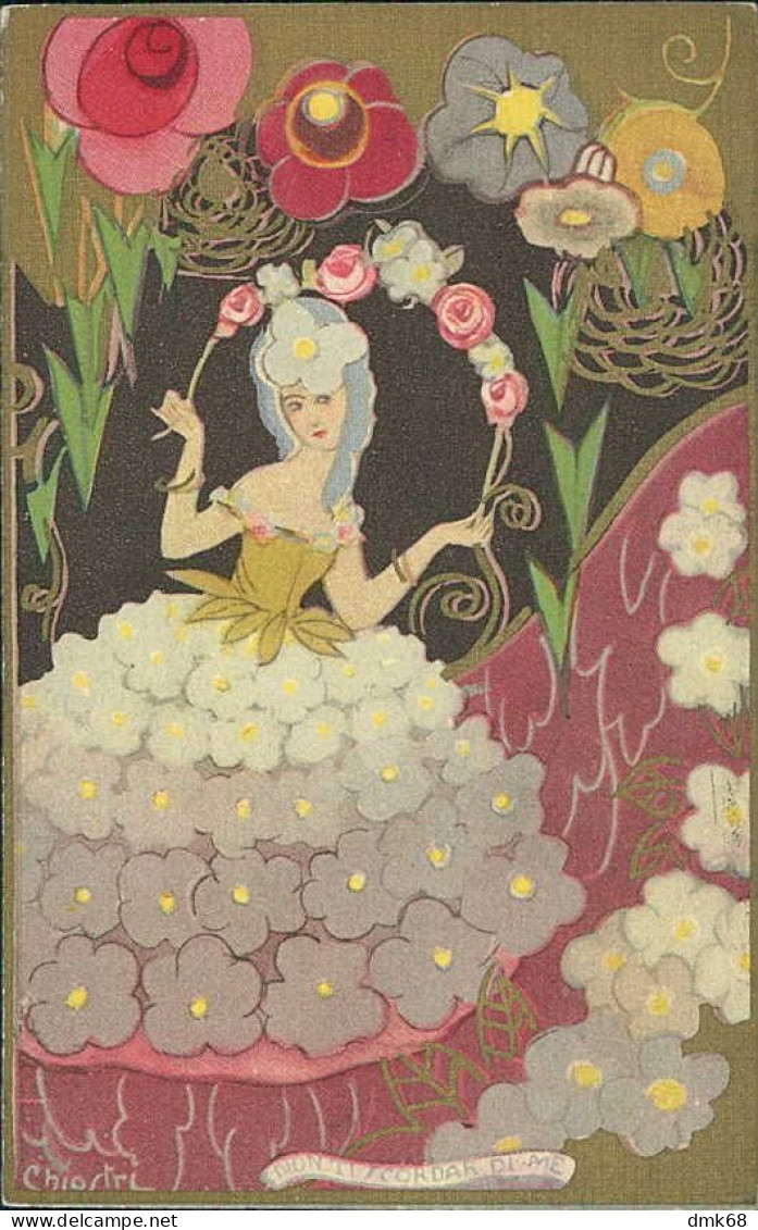 CHIOSTRI SIGNED 1920s POSTCARD - WOMAN & FLOWERS - EDIT BALLERINI & FRATINI - N.240 (5605) - Chiostri, Carlo