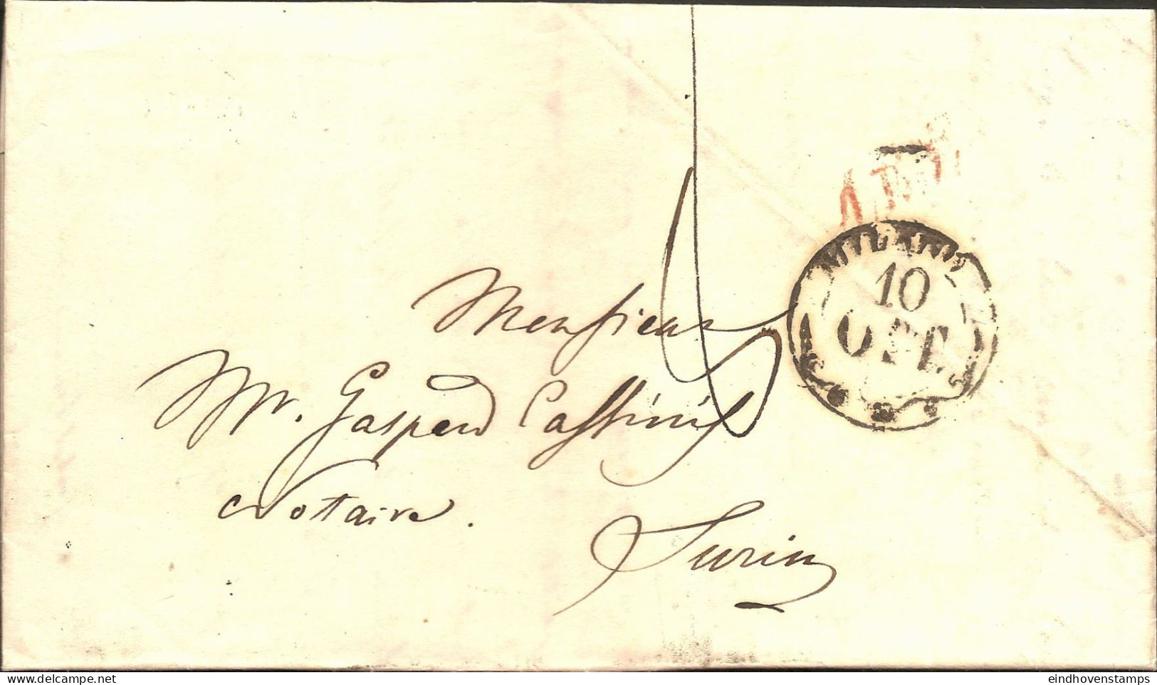 Italy 1846 Letter Postmarked Milano 10 Ott To Torino- Full  Letter - ...-1850 Voorfilatelie