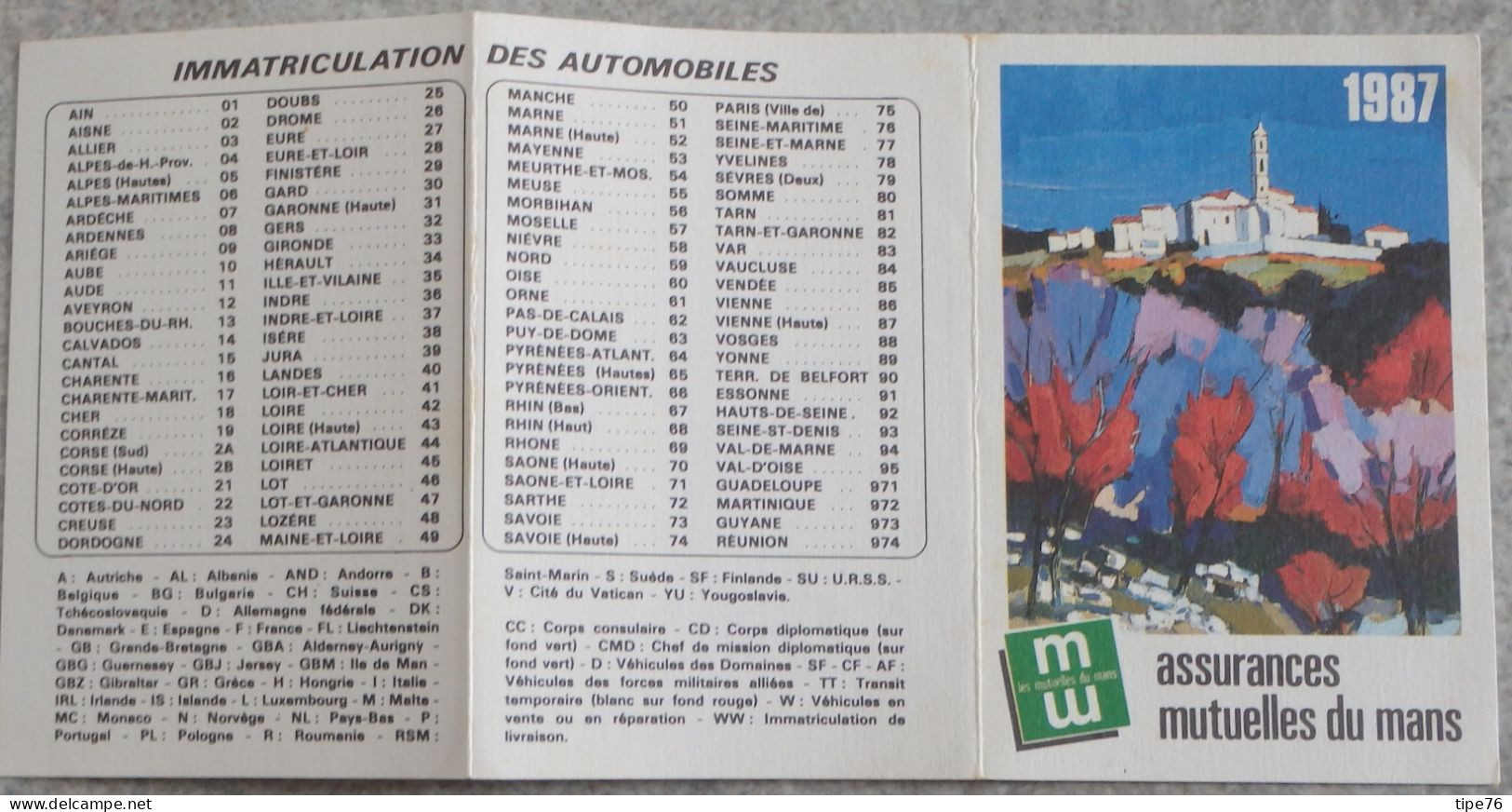 Petit Calendrier Poche 1987 Assurances Les Mutuelles Du Mans Le Mans Sarthe - - Petit Format : 1981-90