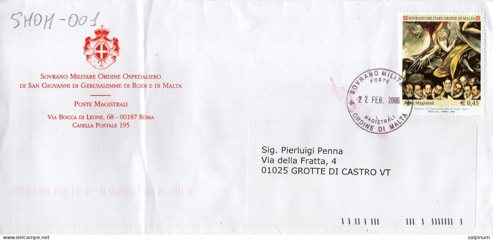 Philatelic Envelope With Stamps Sent From SOVEREIGN MILITARY ORDER OF MALTA To ITALY - Malta (Orden Von)