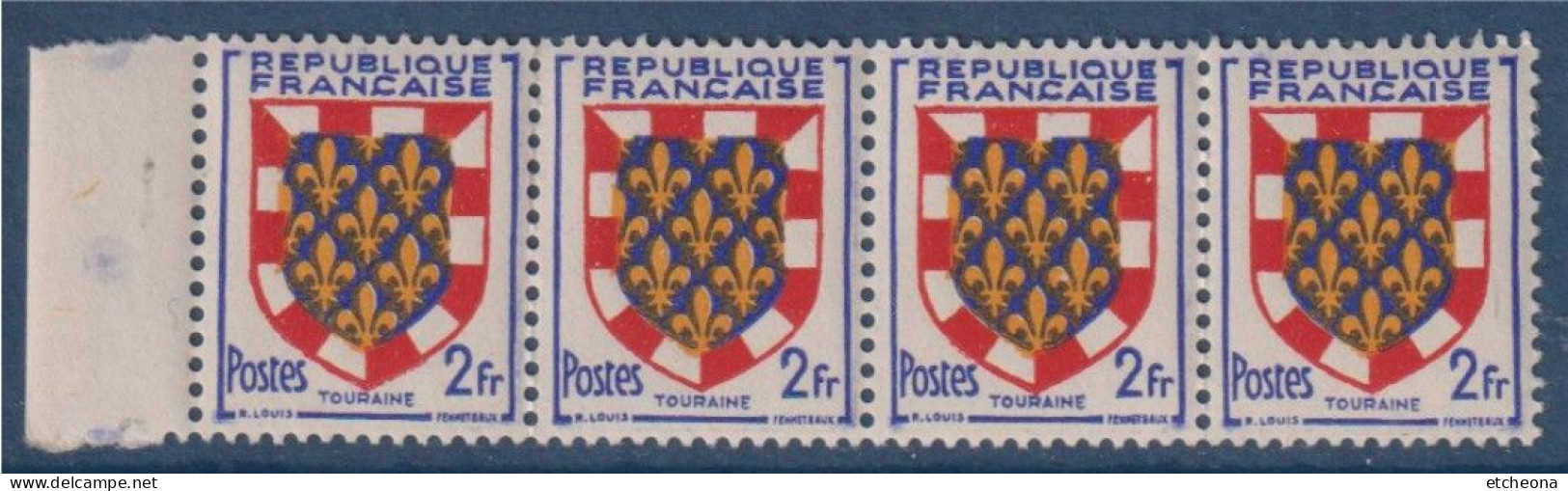 Touraine Armoiries De Provinces V N°902 Bande 4 Timbres Neufs Avec BdF - 1941-66 Armoiries Et Blasons