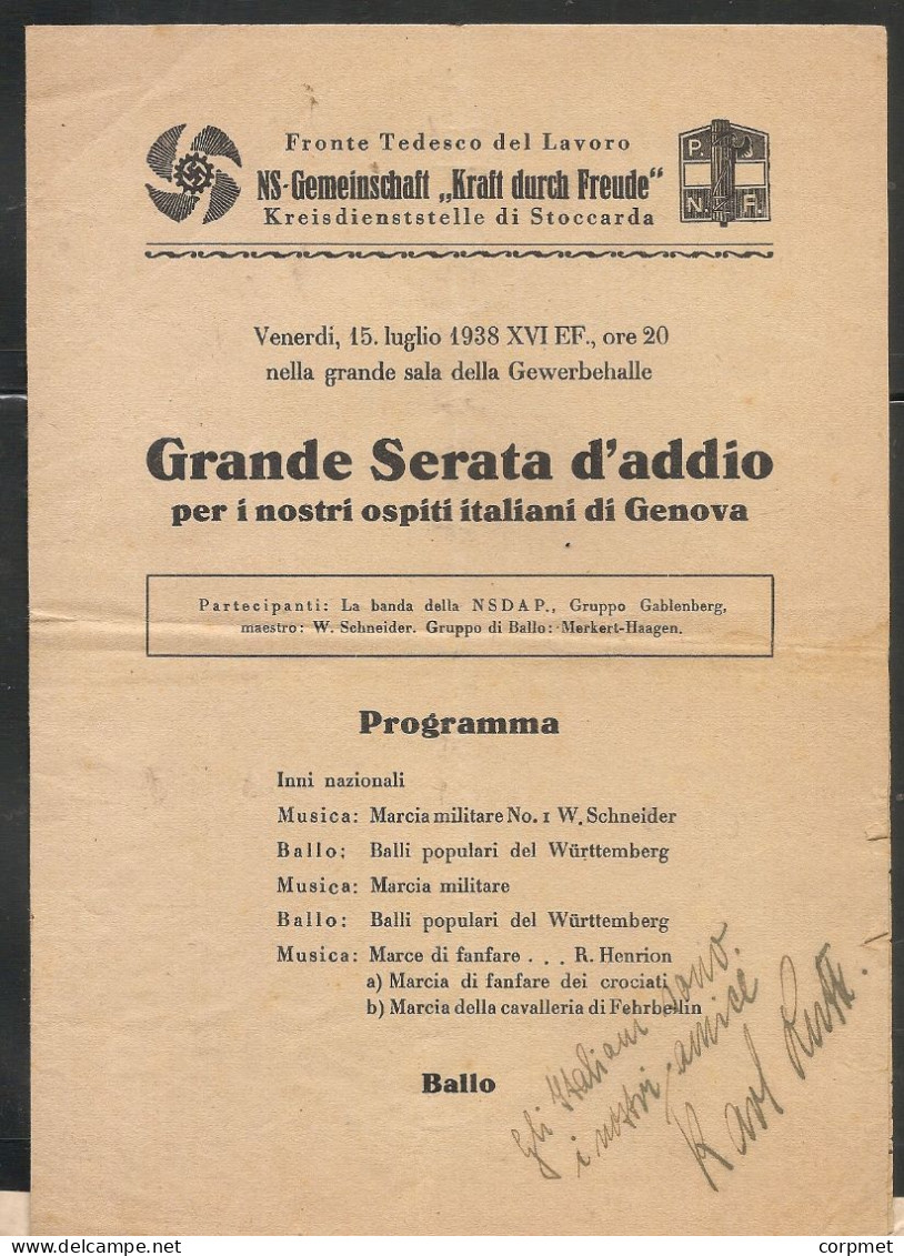 German NSDAP - KdF Kraft Durch Freude -1938 FASCISM-NAZI FRIENDSHIP DANCE PROGRAM - TWO LANGUAGES -NAZI And FASCIST LOGO - Historical Documents