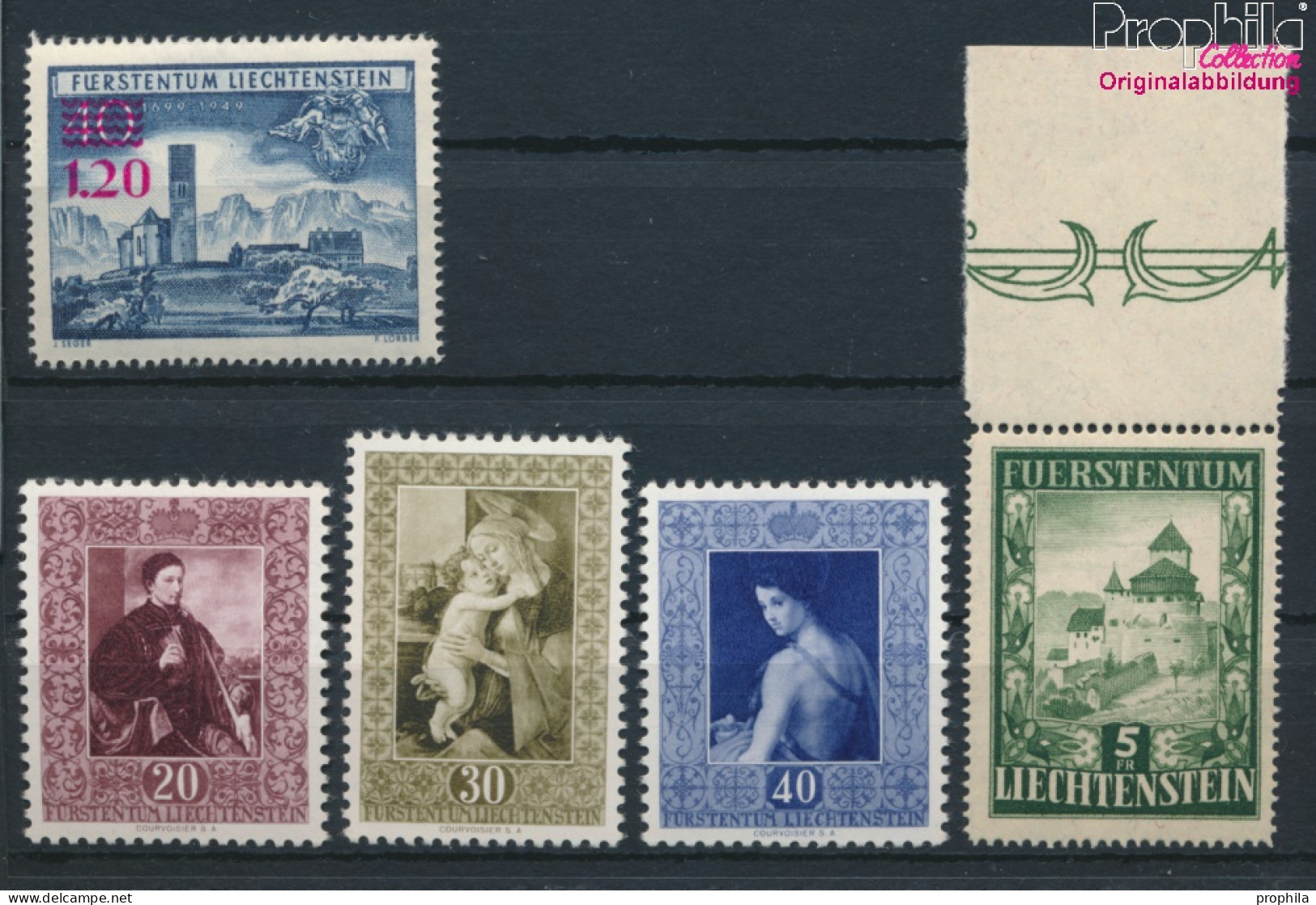 Liechtenstein Postfrisch Gemälde 1952 Gemälde, Schloss, Kirche Bendern  (10377389 - Unused Stamps