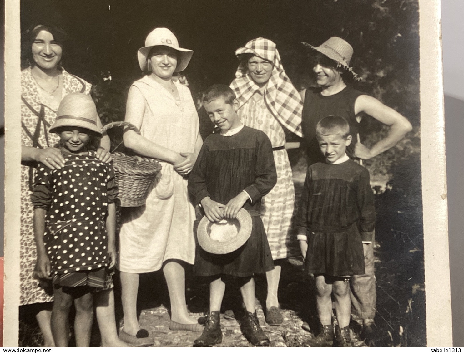 PHOTO SNAPSHOT 1920 Cannes Femme En Chapeau Avec Enfants, Panier En Osier, Garçon En Blouse - Places