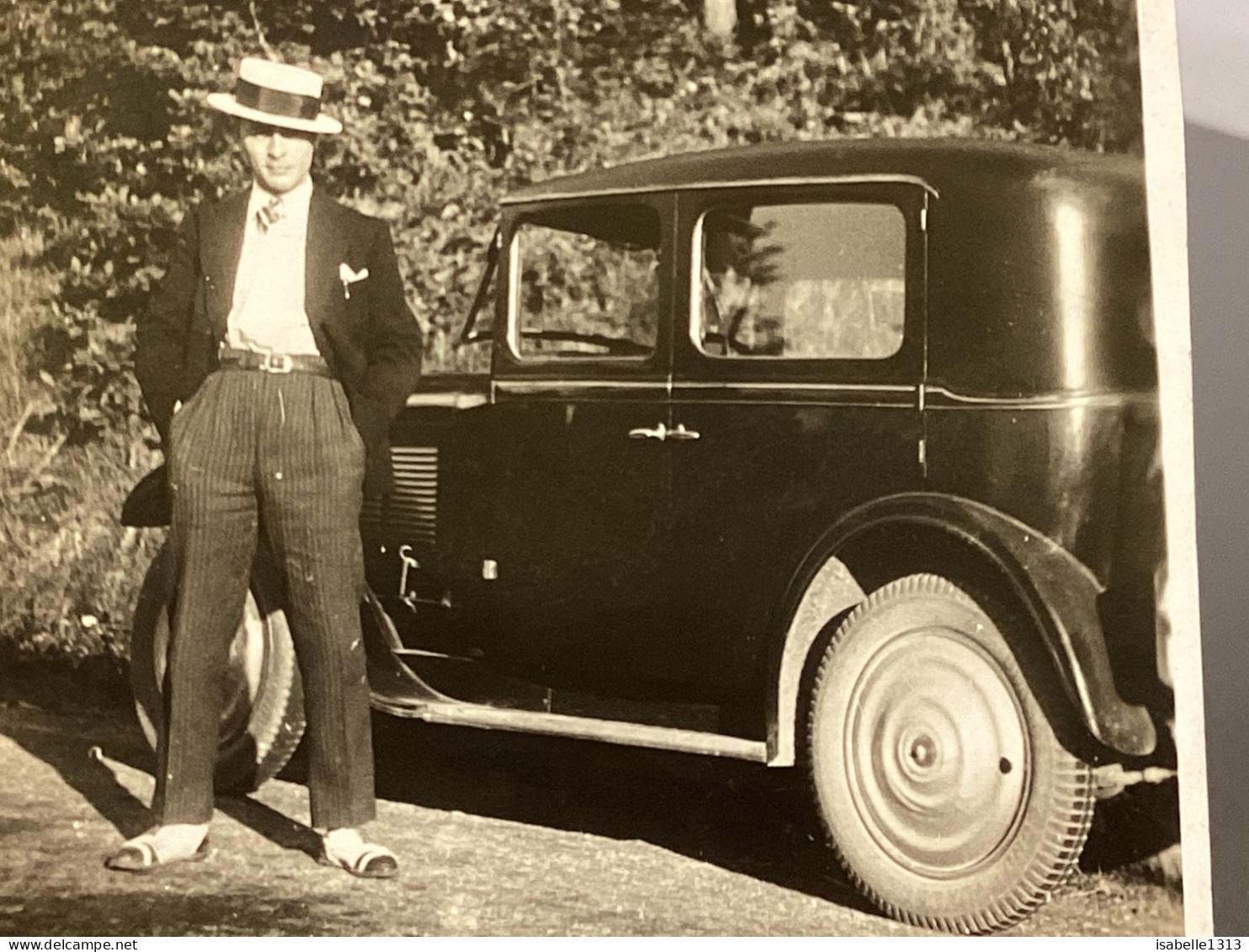 PHOTO SNAPSHOT 1920 Cannes Homme Bien Habillé, Chapeau Au Bord De La Route Voiture Renault Citroën, Citroën, Traction - Cars