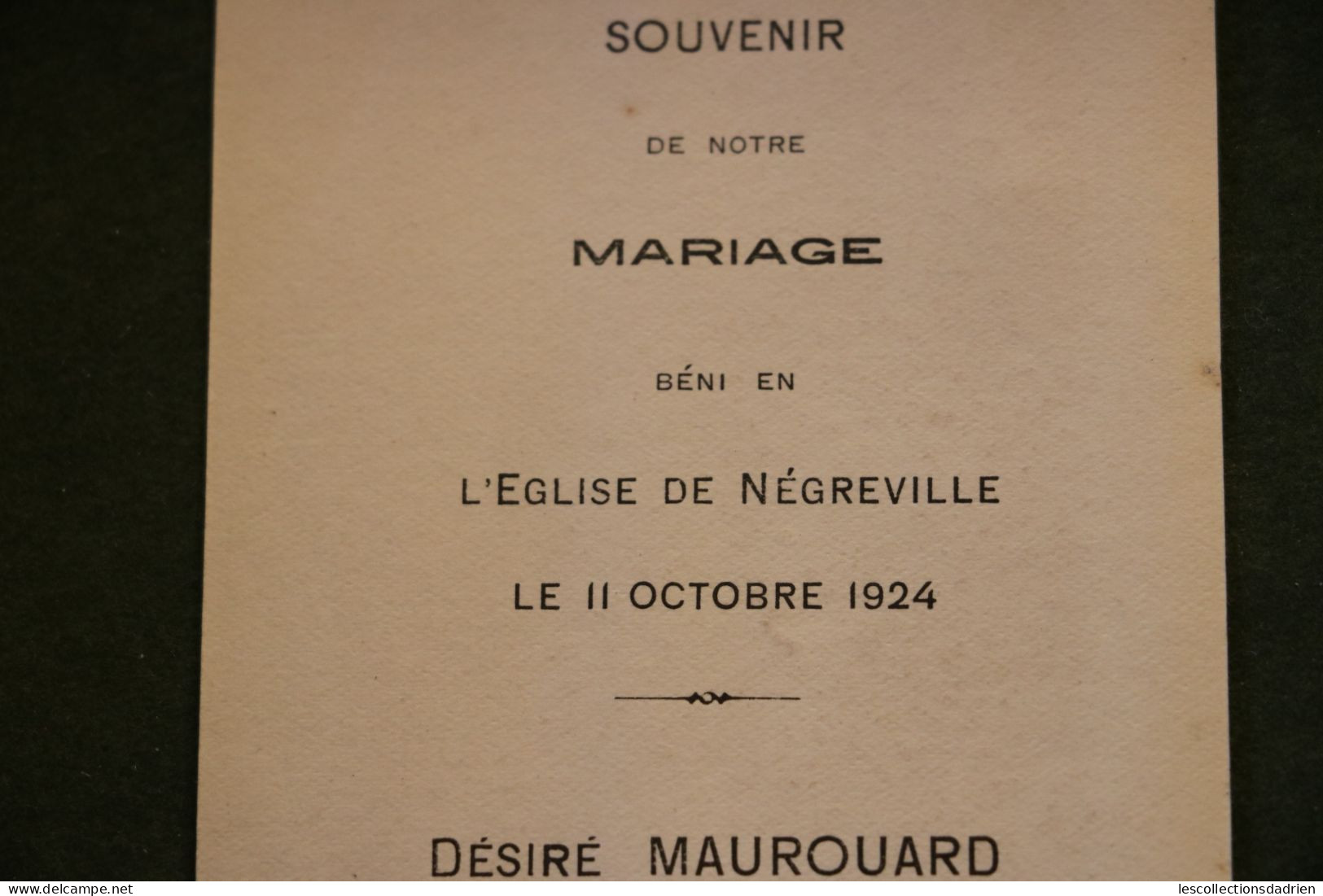 Image religieuse la Sainte Famille Souvenir de Mariage 1924 à Négreville - Holy card Holy Familly