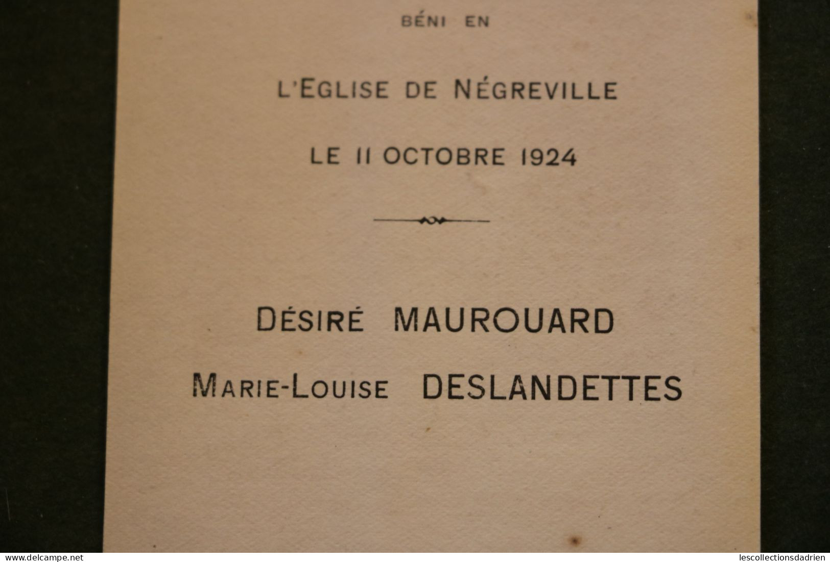 Image religieuse la Sainte Famille Souvenir de Mariage 1924 à Négreville - Holy card Holy Familly