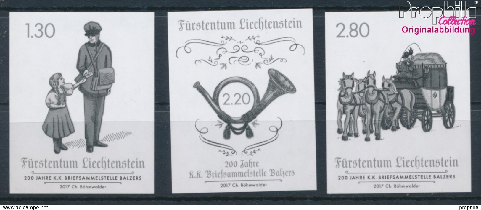 Liechtenstein 1862S-1864S (kompl.Ausg.) Schwarzdruck Postfrisch 2017 Briefsammelstelle Balzers (10377360 - Neufs