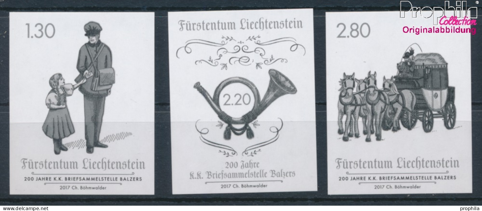 Liechtenstein 1862S-1864S (kompl.Ausg.) Schwarzdruck Postfrisch 2017 Briefsammelstelle Balzers (10377360 - Ongebruikt