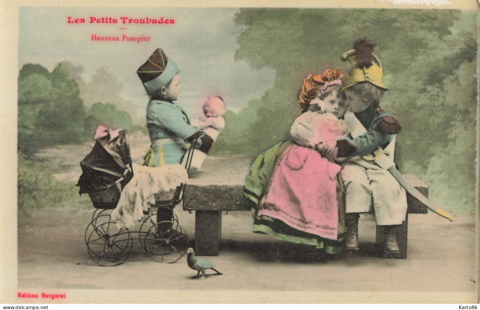 Bergeret * Série De 3 CPA * Les Petits Troubades * Enfants Landeau Poussette Pram Kinderwagen Poupée Doll Jeu Jouet - Bergeret